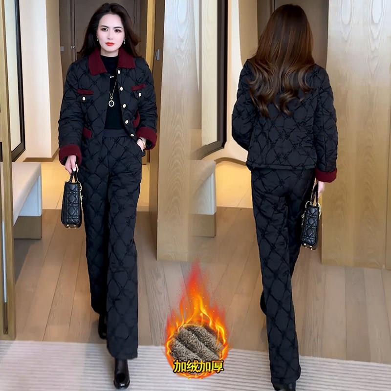 新品时尚洋气套装女2026冬季新款加绒加厚短款棉服外套棉裤保暖两
