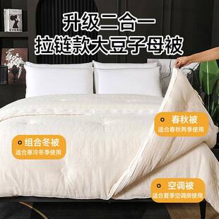 A子类大芯豆纤维全棉被加厚秋KZG-子母冬被子四季被二合一拉春链