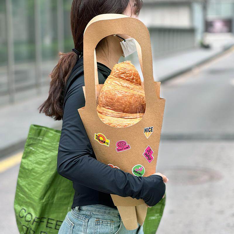 网红烘焙面包店超大可颂韩式牛皮纸卡袋商用手提袋显眼包印logo