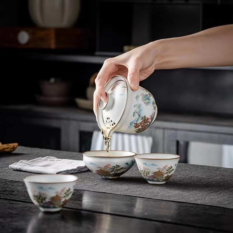 旅行陶瓷快客杯便携式汝窑一壶3杯功夫茶具家用泡茶壶伴手礼品