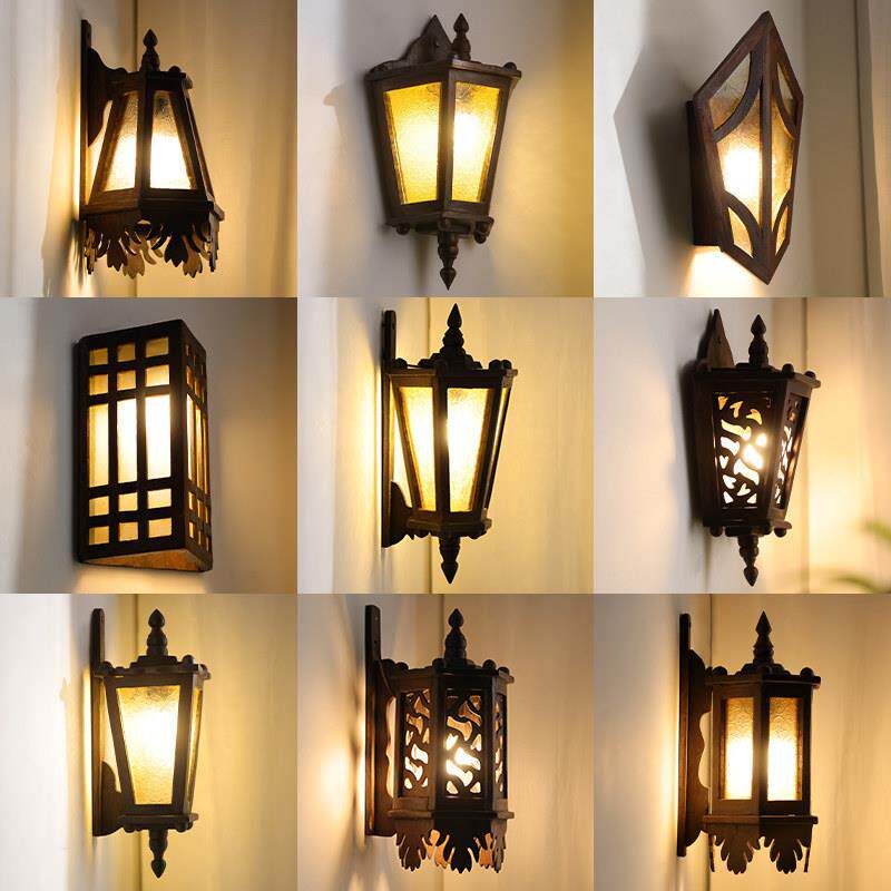 异丽泰式覆古庭院走廊中古壁灯泰国实木卧室中式户外墙灯墙壁灯