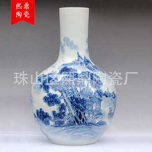 山水画 陶瓷摆设摆件地大景德镇家居花瓶装饰时尚花瓶手绘落青花