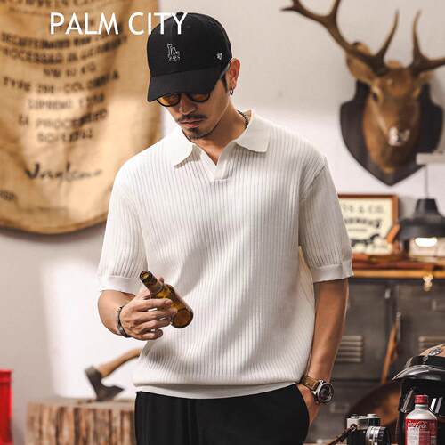 palm city美式冰丝凉感海鸥领男POLO衫夏季短袖男轻熟风通勤宽松