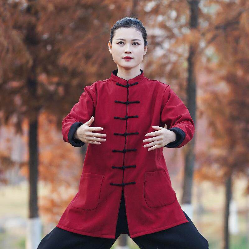 太极服女款2024新款秋冬季加绒加厚太极拳练功服中老年棉麻