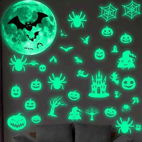 YG215 万圣节月球夜光墙贴节日布置背景墙创意儿童房荧光装饰贴纸