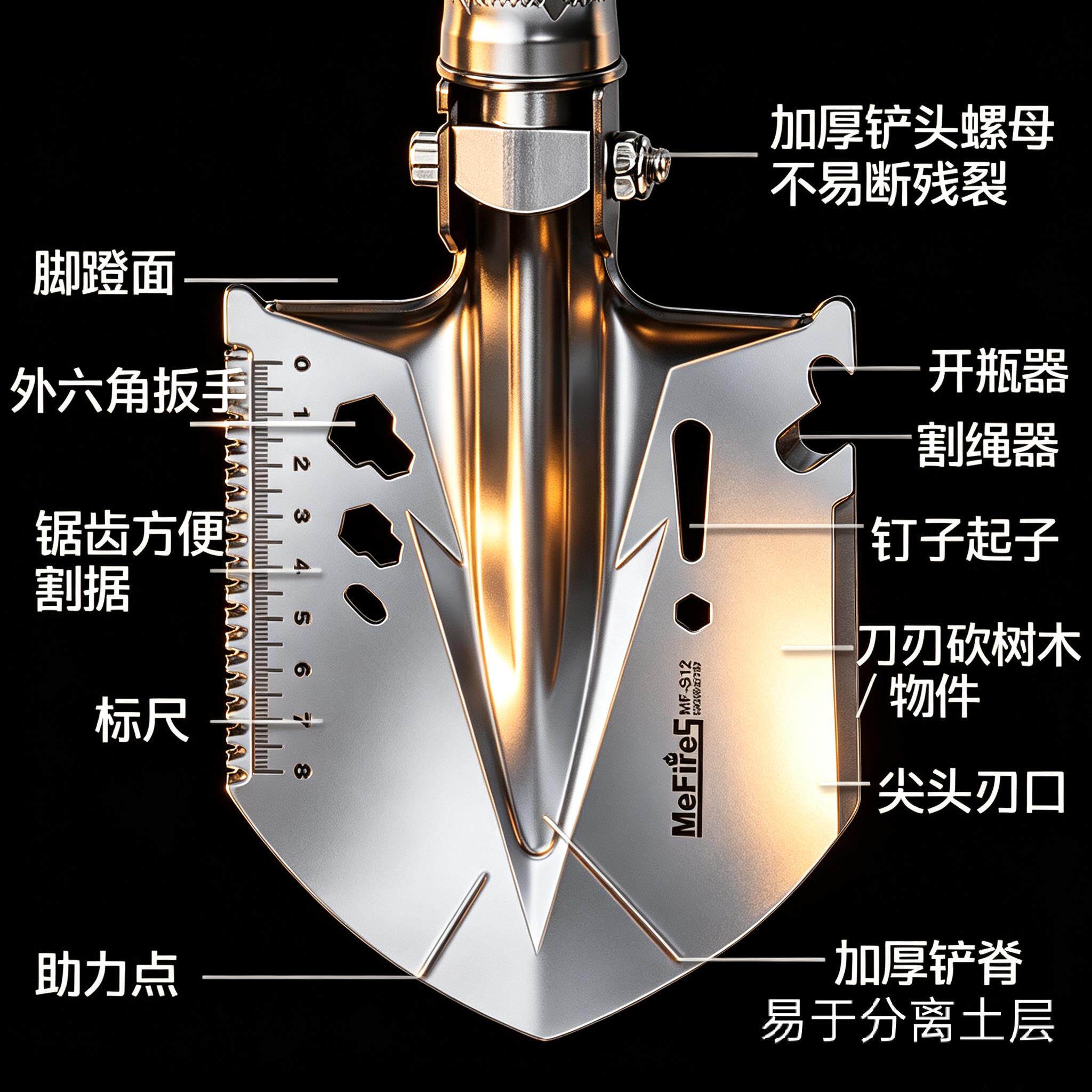 MEFIRES美辉多功能工兵铲野营露营求生车载折叠装备防身可携式轻