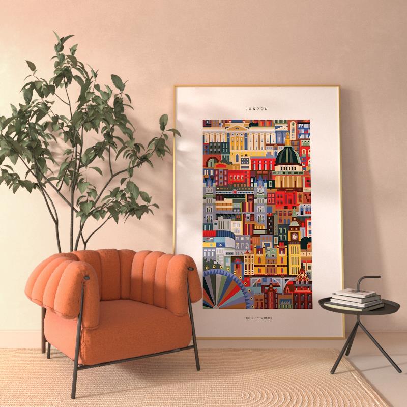 彩色的伦敦 肌理砂岩油画建筑风景装饰画ins抽象艺术玄关餐厅挂画图片