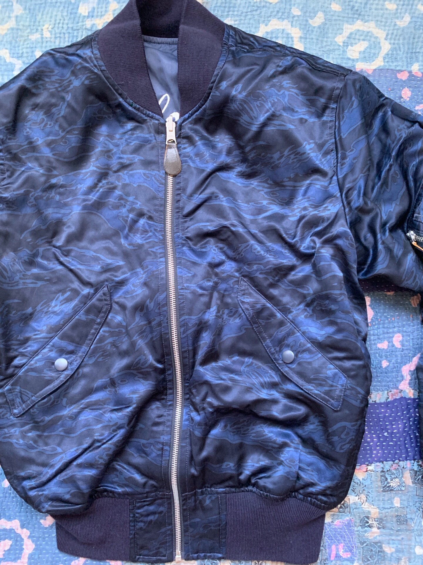 RRL Blue Eagle Embroidery Bomber Jacket — label