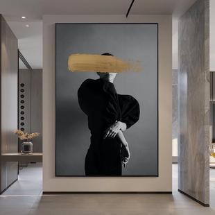 饰画现代轻奢玄关走廊过道壁画美容院服装 美女人物装 店挂画客厅画