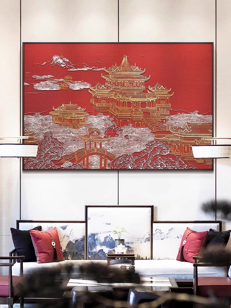 新中式餐厅背景墙装饰画立体浮雕酒店饭厅高级感大气壁挂画客厅图片