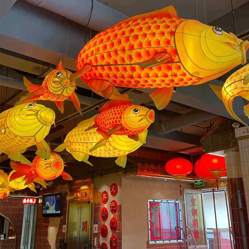 鲤DZP鱼花灯红餐厅料理型店商网场步行街灯道户外大花非遗鱼灯厂