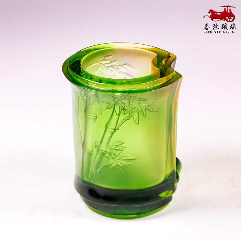 摆件摆设名片琉璃工艺品竹子商务礼品座实用办公室祝福笔筒