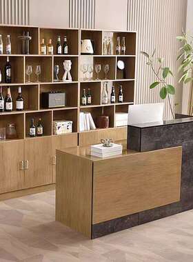 实木订制待收银台前台接01002简现代店铺型小吧台柜约饭店收银组