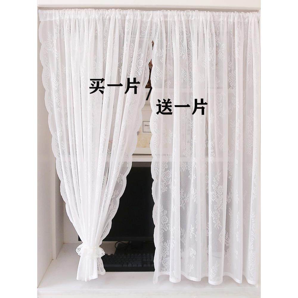 白色蕾丝纱帘免打孔韩式绣花魔术贴厨房隔断飘窗卧室门帘窗帘客厅,居家布艺,成品窗帘,淘宝优惠券,粉丝福利购,淘宝优惠卷