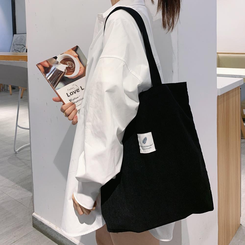 Corduroy Bag for Women Shopper Handbags Environmental Storag - 实物图