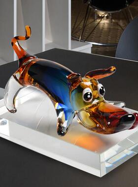 轻奢现代琉璃摆件工艺礼品摆饰水晶玻璃狗大象客厅玄关电视柜乔迁