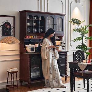 法式复古实木餐边美式靠墙一体收纳储物柜厨房客厅茶水橱柜酒柜