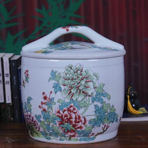 景德镇陶瓷米缸带盖子米桶家用防虫储米箱中式提盖密封罐客厅收纳