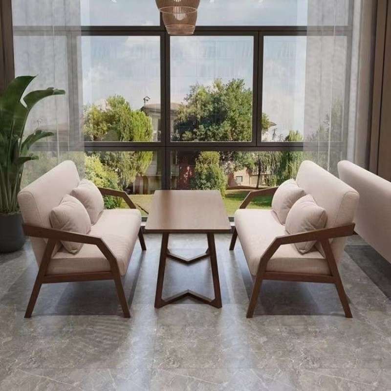 简约咖啡厅桌椅组合奶茶店休闲实木餐椅布艺沙发酒吧书吧餐厅卡座