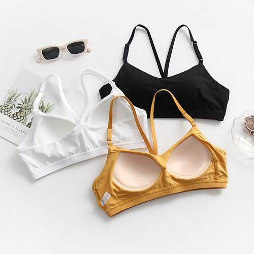 无钢圈交叉美背内衣文胸bra带胸垫免文胸吊带抹胸小背心瑜伽运动