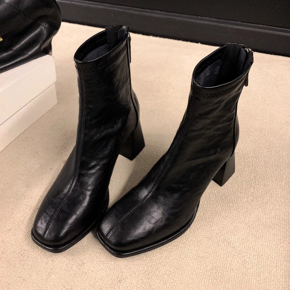 香港短靴女2025新款春秋小踝靴马丁靴切尔西高跟鞋真皮法式瘦瘦靴