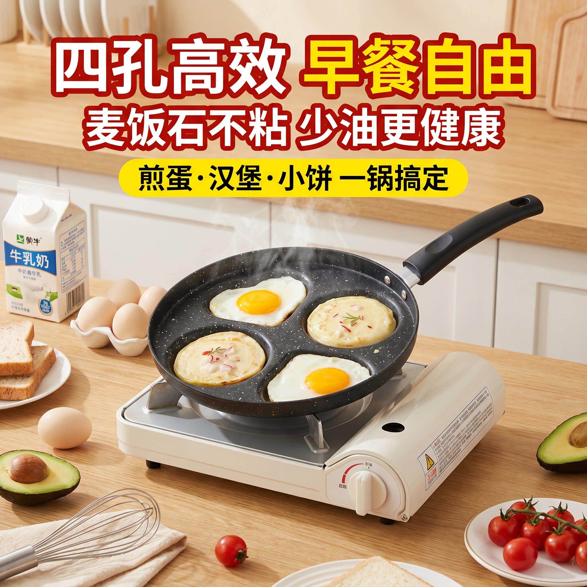 鸡蛋汉堡锅一体机煎蛋神器不粘锅家用早餐多功能家用荷包蛋饺煎锅