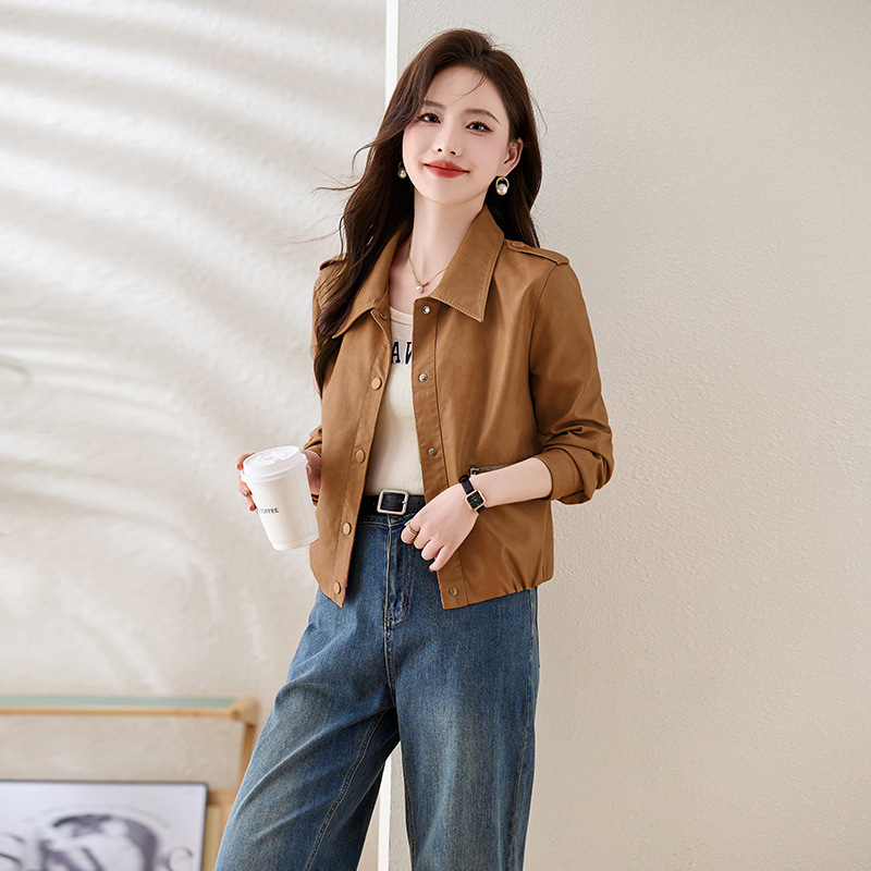 香风皮衣外套女春夹秋装新款欧货爆款小个子短款小绵羊皮皮克