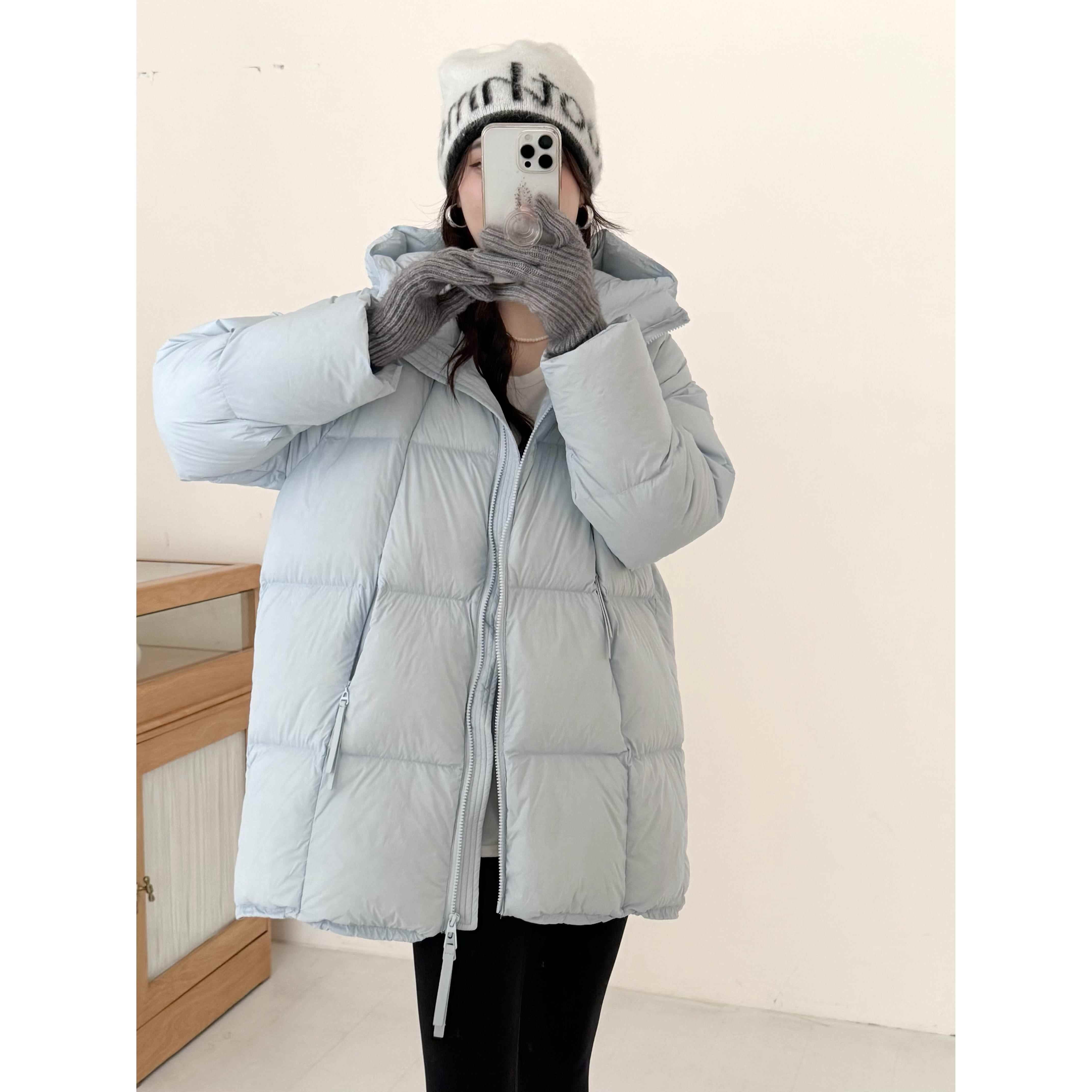 90白鸭绒云朵泡芙羽绒服女中长款2025冬季新款加厚连帽面包服外套