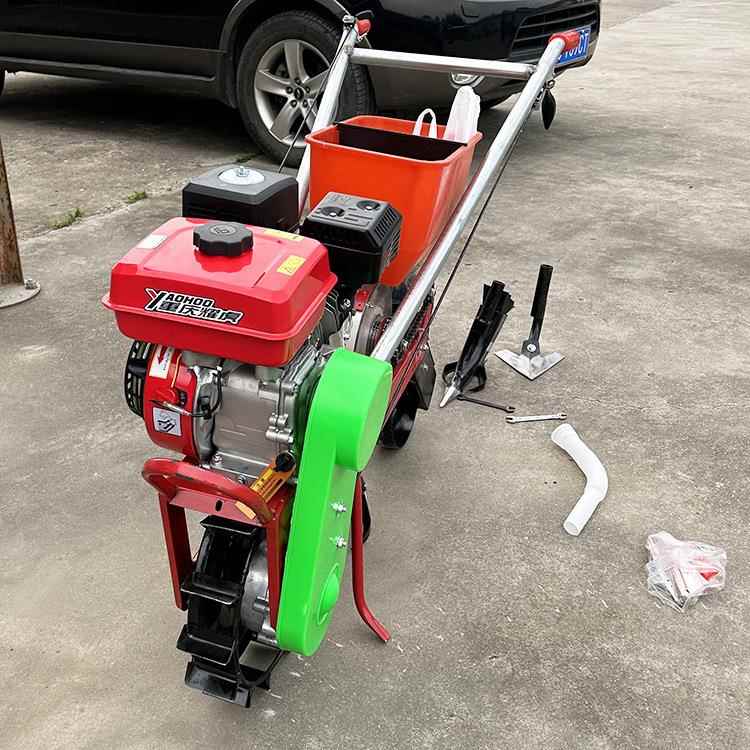 小型牡丹地施肥机 双行独轮手推黄豆耘播机 汽油追肥机