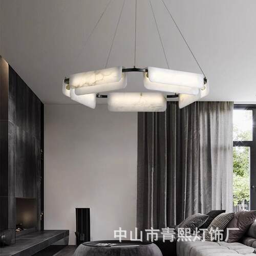 新款直销云石吊灯设计师创意餐厅长条灯现代新中式全铜轻奢客厅卧