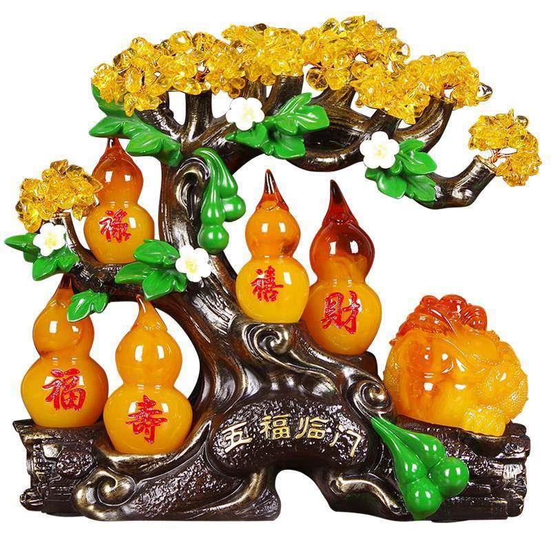 五福临门葫芦摆件招财金水晶蟾摇钱树客厅新房新家入伙乔迁礼物