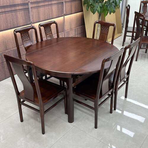 家用饭桌可伸缩新中式乌金木小户型方圆折叠两用实木餐桌椅组合中