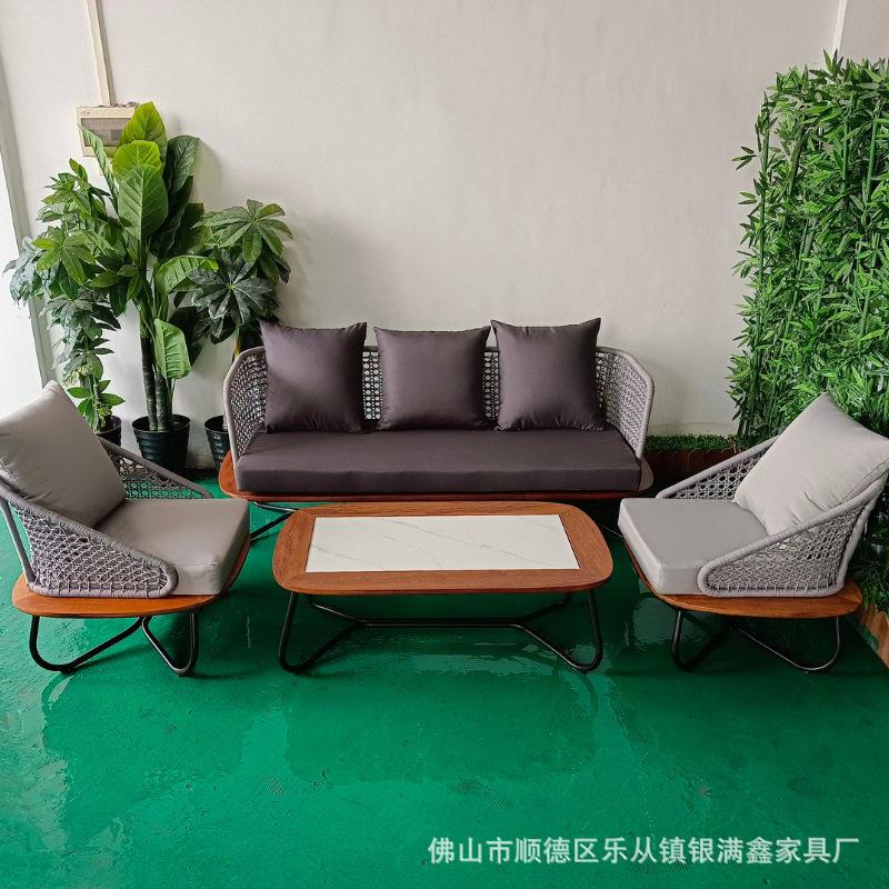 菠萝格实木沙发北欧防晒防水休闲样板房室外露台别墅户外绳编沙发