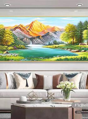 金山厅银山流EXA水新生财十字绣225款线绣客手0工刺绣山水风景画