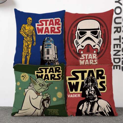 star wars 彩绘星球大战仿麻抱枕套 抱枕靠垫腰垫 芯