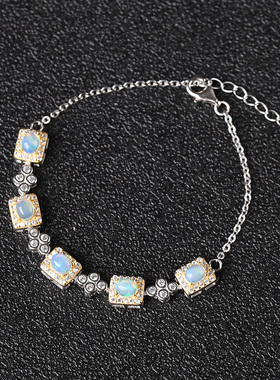 收藏级火彩欧泊石银手链女生款手镯轻奢众精致高级感闺蜜生日礼物