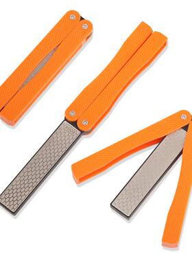 直销新款扇形磨刀器户外工具便携双面金刚石磨刀器黑色橙色