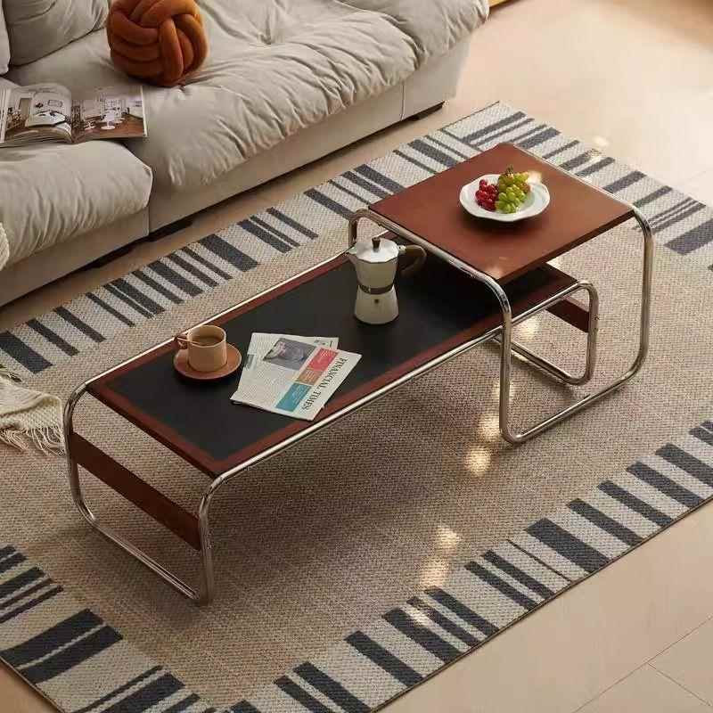 古风复古茶几组合小户型客厅家用沙发不锈钢茶台长方形岩板小桌子