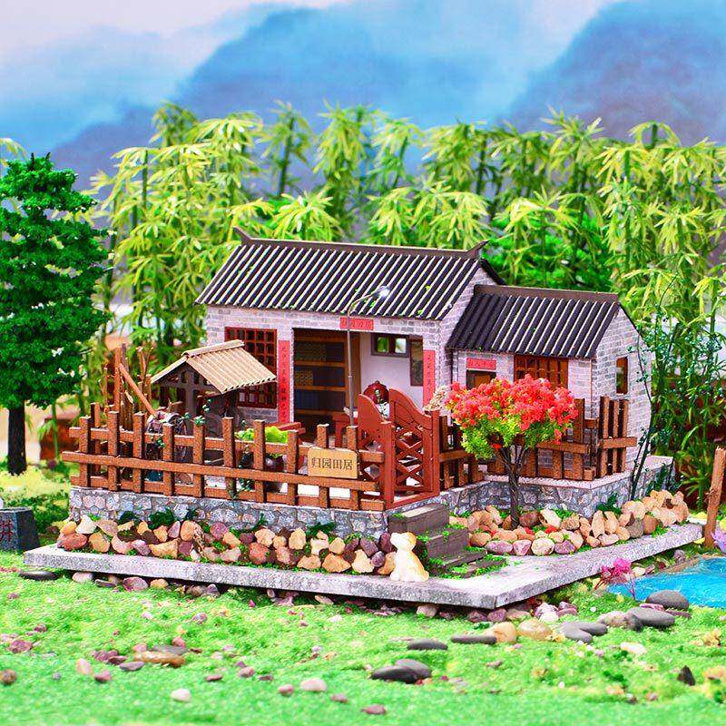 创意复古中式乡村庭院diy小屋手工制作房子国风模型创意摆件礼物