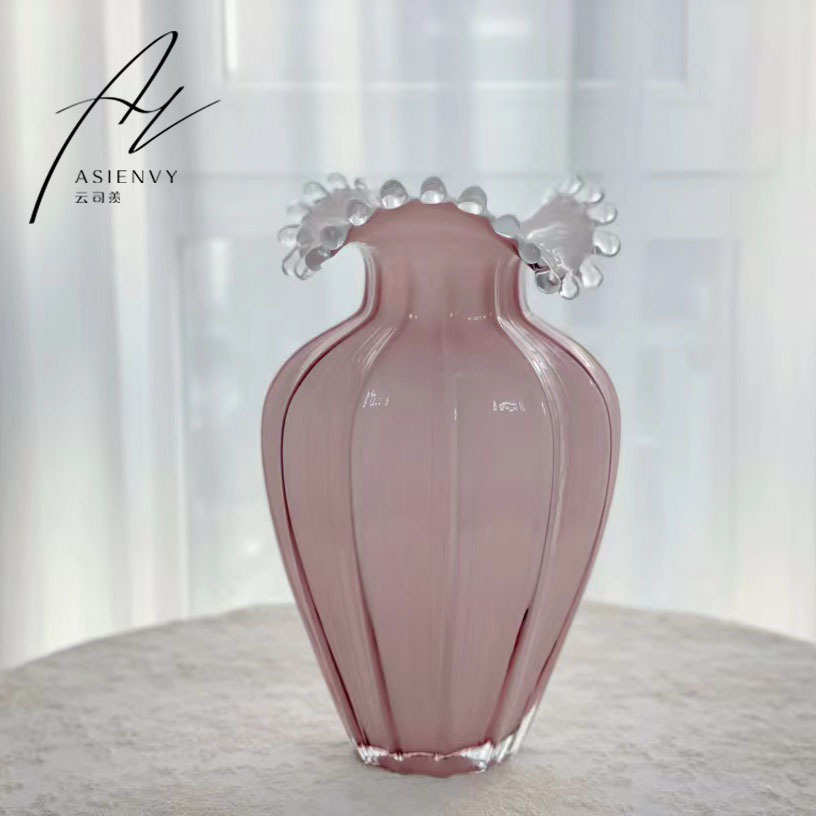 北欧创意设计水滴边造型玻璃花瓶插花客厅家居设计师软装