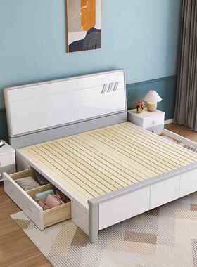 现米简约白色婚实木床1.8储物床双人床主015#卧1.5米单人床代轻奢