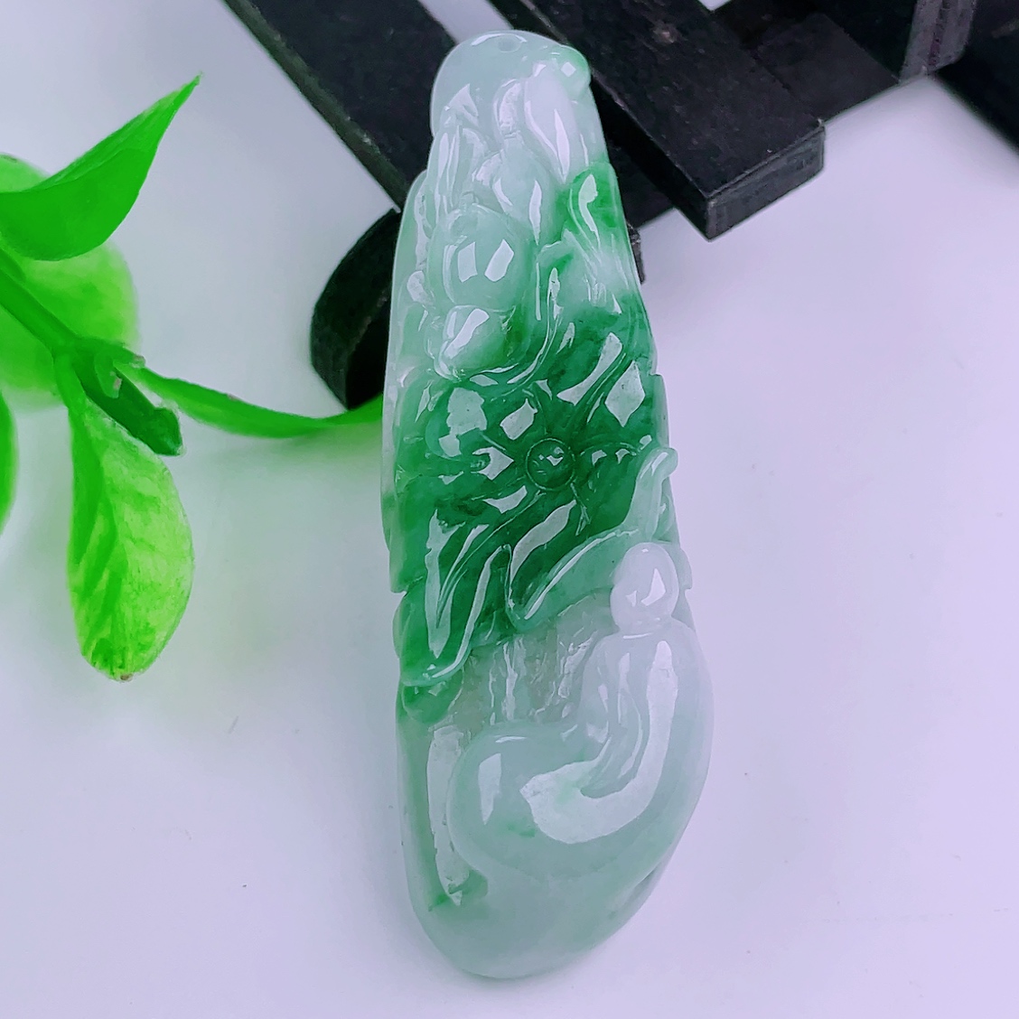 缅甸天然真品翡翠冰飘满绿花高档精品好种闪拍悟道玉石吊坠26.08g