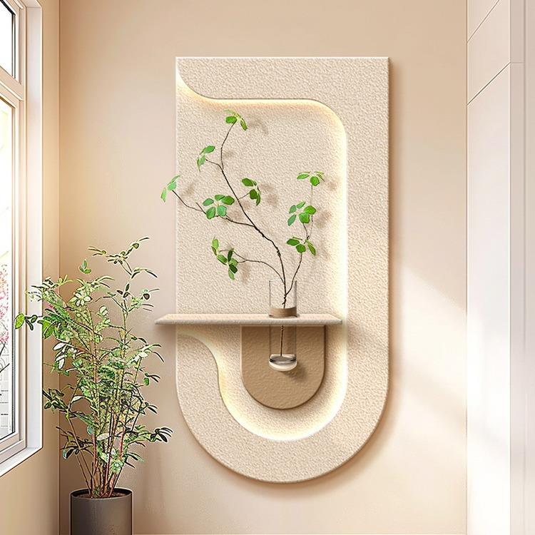 水培绿植壁画奶油玄关装饰画砂岩立体入户走廊尽头挂画客厅墙面