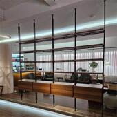 意式 铁艺书架落地实木书柜极简书架客厅隔断架满墙书架多层置物架