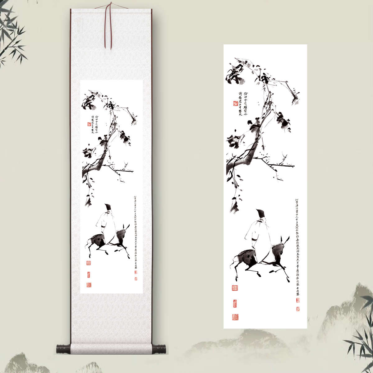 徐渭《驴背吟诗》客厅中堂挂画玄关茶室书房装饰画禅意古代人物画