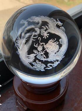 龙凤戏珠立体内雕水晶球客厅简约抽象装饰摆件结婚纯手工模型