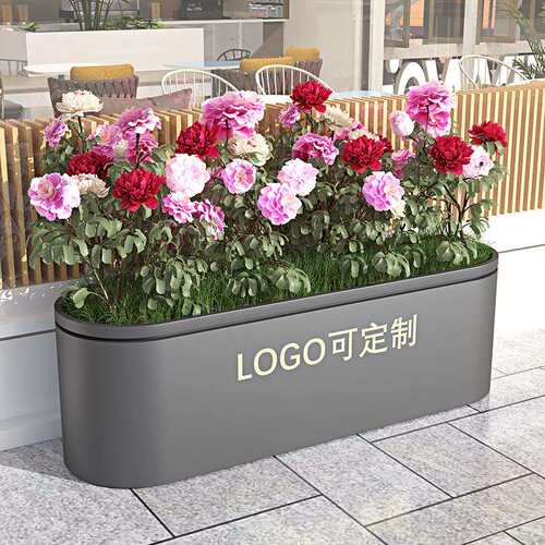 户外不锈钢花箱组合仿水磨石纹花槽餐厅奶茶店隔断花架商业街花坛