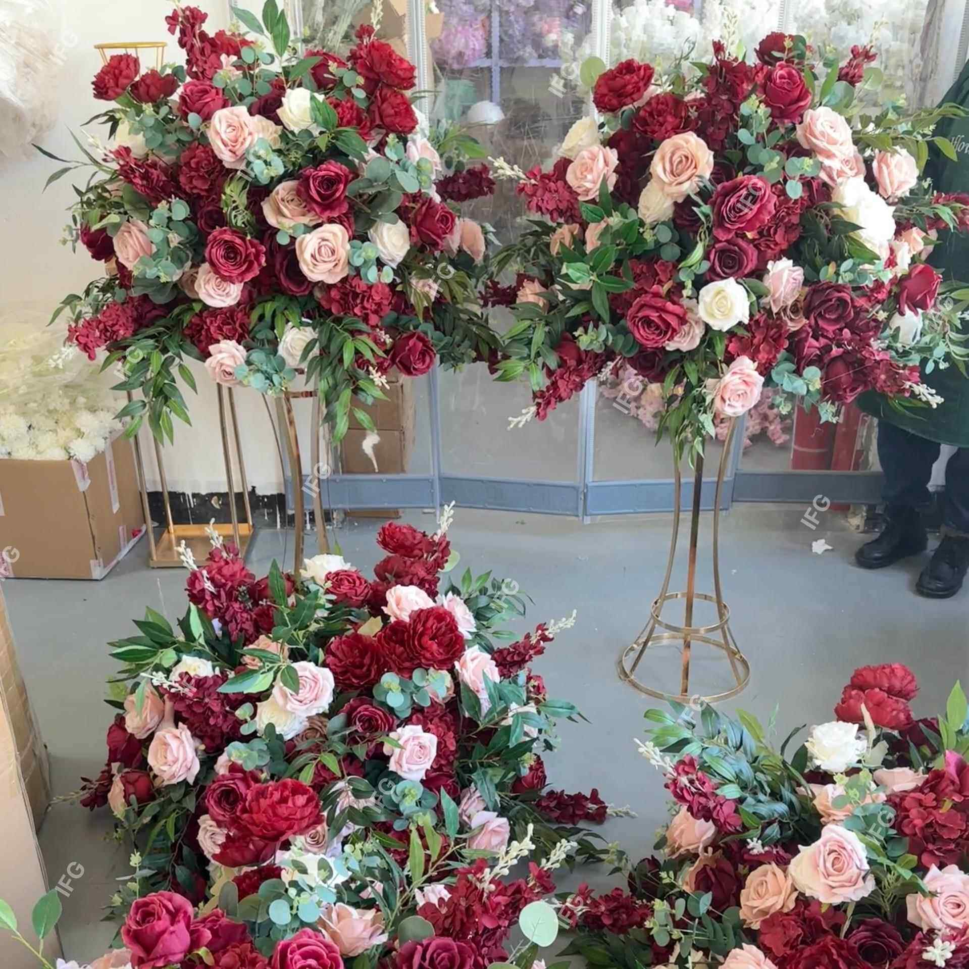 新款热销婚礼装饰仿真花家居会议桌花60酒红假花花球