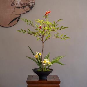 海虹景品彷真绿色植物南天竹造景宋代美学新中式茶室摆件高级感逼