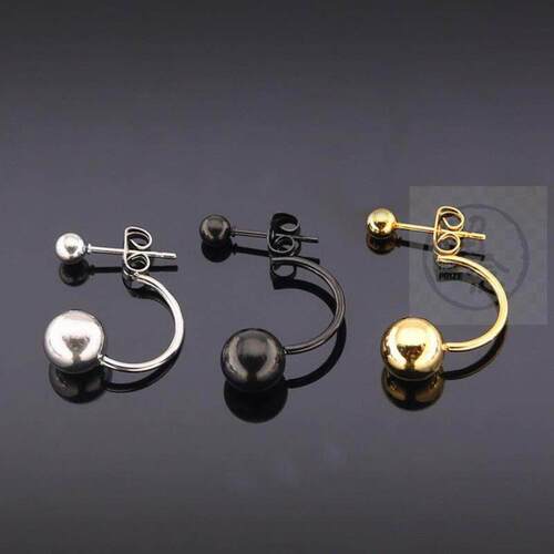 Fashion titanium steel double ball back hanging Earrings wom